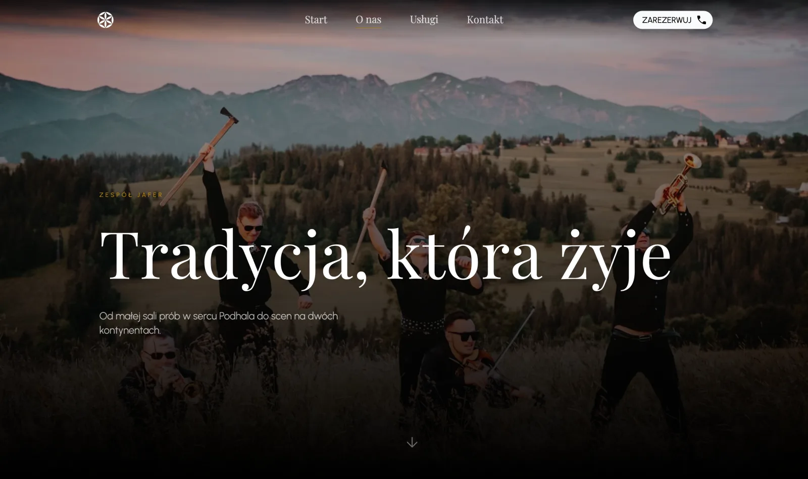 Strona główna Kapela JAFER — pełnoekranowy hero z materiałem z koncertów