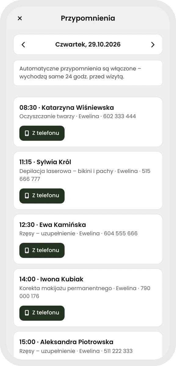 Plansy — lista przypomnień o jutrzejszych wizytach
