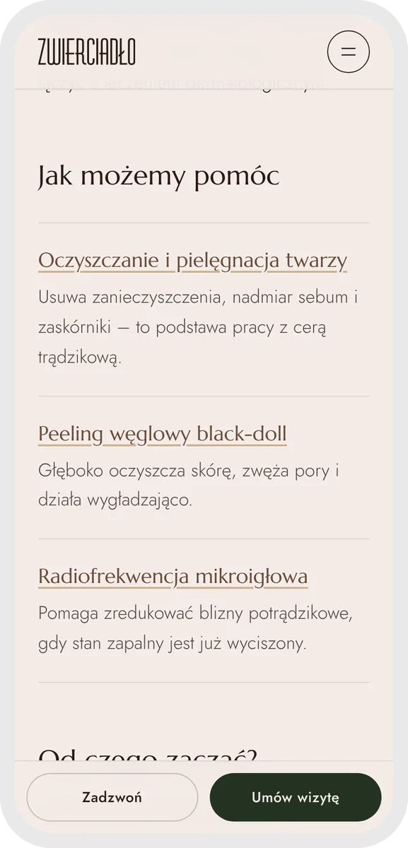 Zwierciadło Urody na telefonie — poradnik o trądziku z listą zabiegów, które pomagają