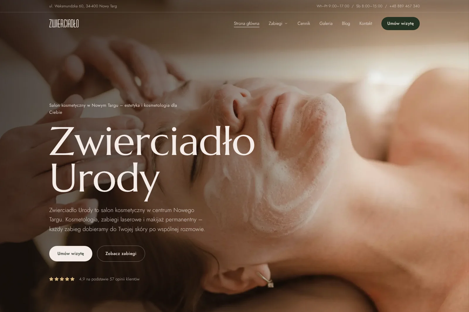 Strona internetowa salonu Zwierciadło Urody — realizacja blackpixel